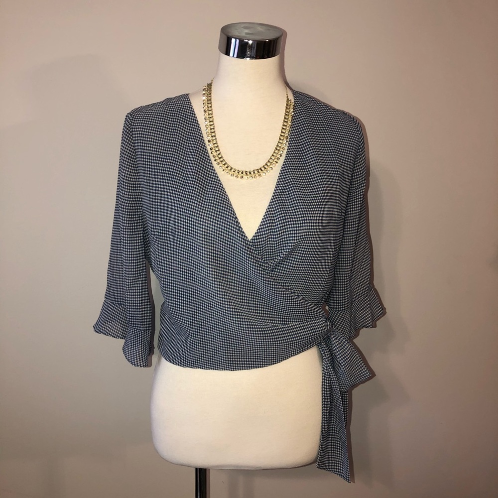 NWT Sadie & Sage Crop Top  Checkered Wrap Blouse